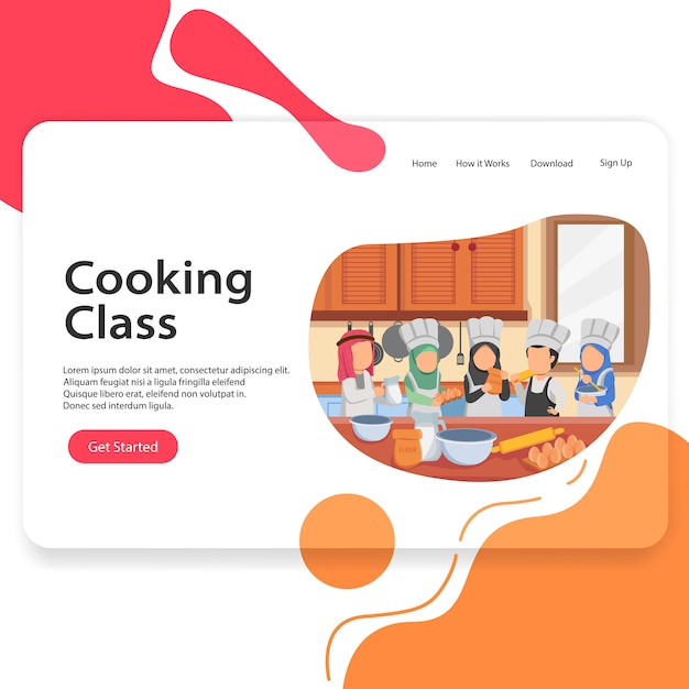 Vector landing page illustration cooking class arabian kids vector template ui 