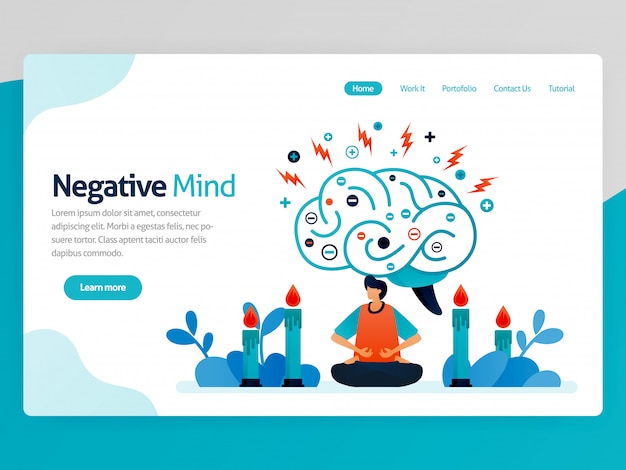 Landing page Illustration of negative mind. Meditation for healthy, healing, spiritual, relaxation, anti depression, ease mind, treatment