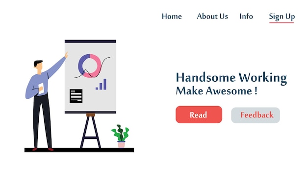 Landing Page Man Working Vector Template Design Illustration