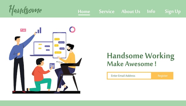 Landing Page Man Working Vector Template Design Illustration