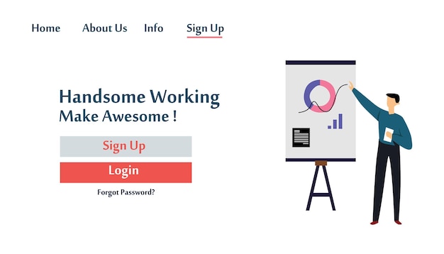 Landing Page Man Working Vector Template Design Illustration