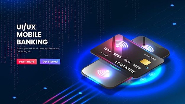 landing page mobile banking isometric