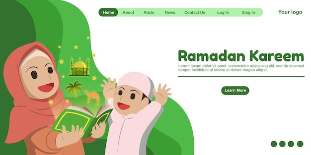 Landing page muslim big sister and brother reading book story