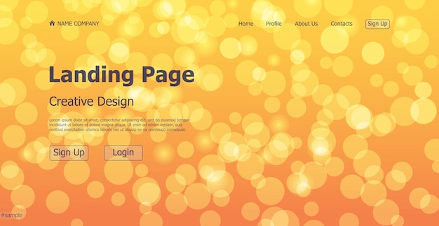 Landing page one page creative bokeh website web page design Vector