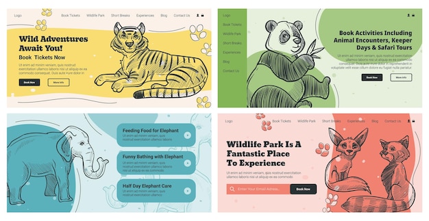 Landing page set with wildlife park advertising