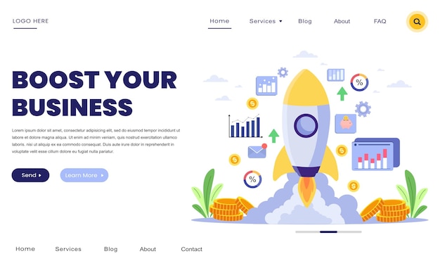 Landing page template of Boost your business for website and mobile website. Easy to edit.