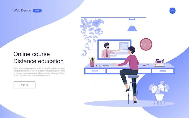 Landing page template. Concept of education for online learning, training and courses.