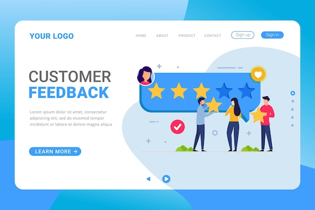 Landing page template customer reviews and feedback