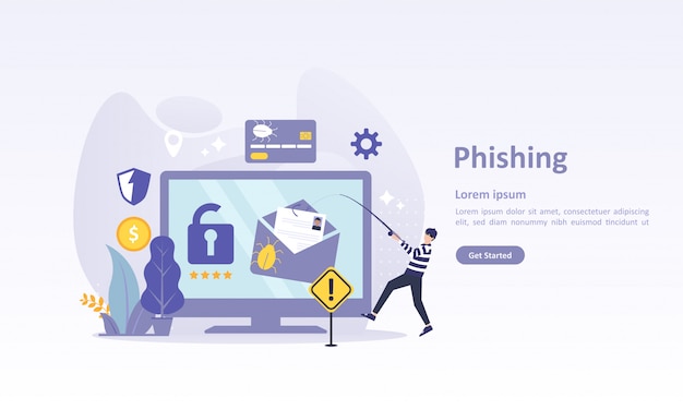 Landing page template of internet security with character