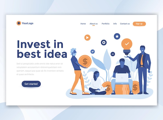 Landing page template of Invest in best idea. Modern flat design for website