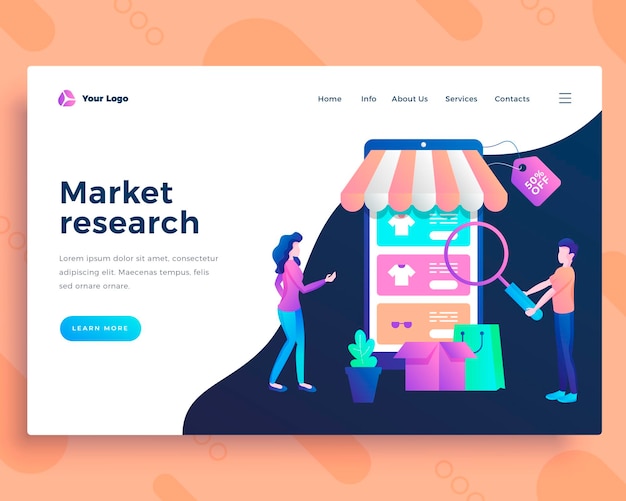 Landing page template market research concept with office people Modern flat design web page design for website and mobile website Vector illustration