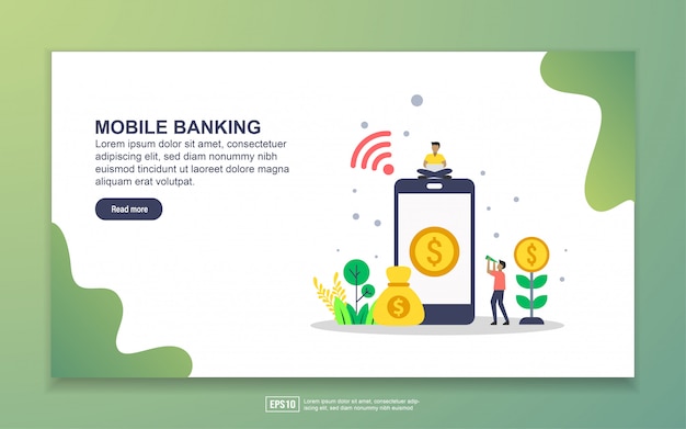 Landing page template of mobile banking. Modern flat design concept of web page design for website and mobile website