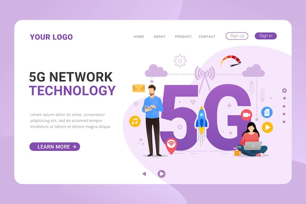 Landing page template network high speed five g connection