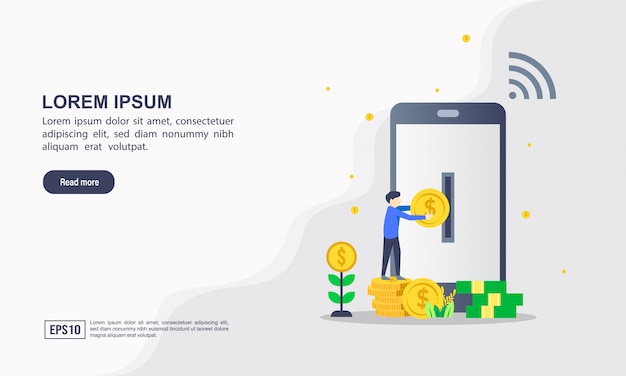 Landing page template of online banking modern flat design concept