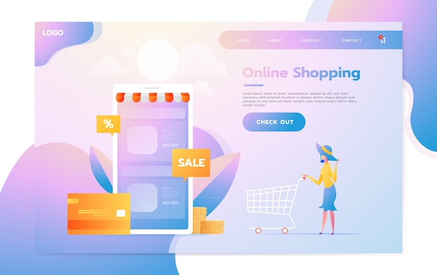 Landing page template of Online Shopping. Modern flat design concept of web page design for website and mobile website. Vector illustration