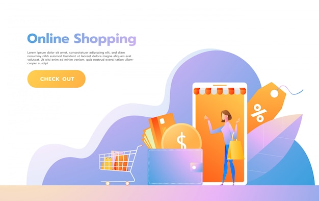 Landing page template of Online Shopping. Modern flat design concept of web page design for website and mobile website. Vector illustration