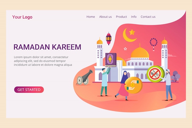 Landing page template ramadan kareem with small people