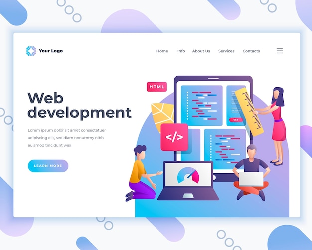 Vector landing page template web development concept with office people modern flat design web page design for website and mobile website vector illustration