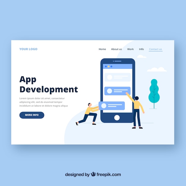 Landing page template with app development concept