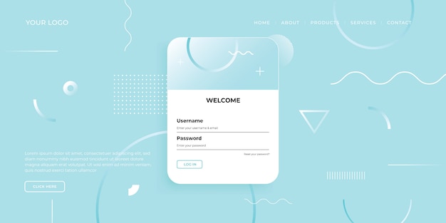 Vector landing page template with geometric design for business website design.