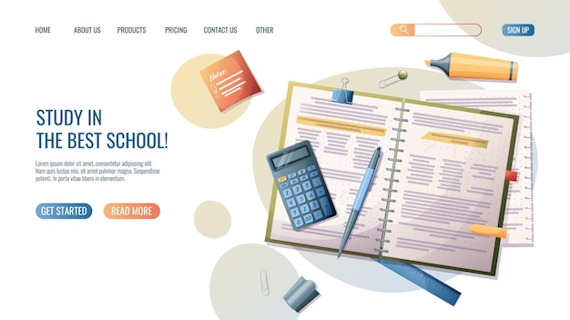 Landing page template with school notebook notes calculatorBack to school landing page template