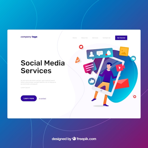 Landing page template with social media concept 