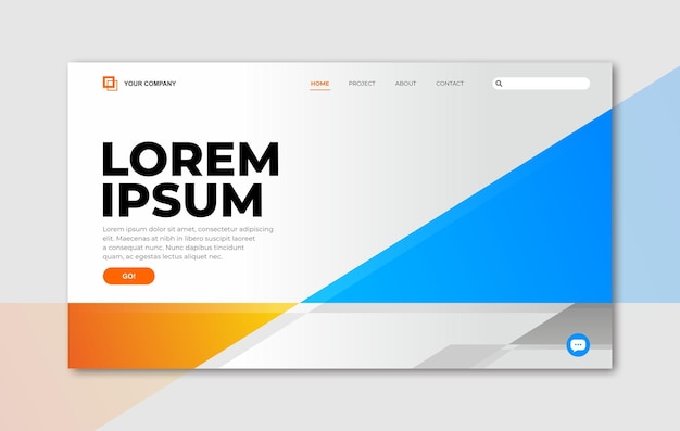 Landing page template with triangle geometry shape on white background