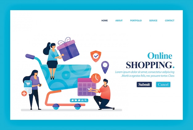 Landing page vector design of Online Shopping