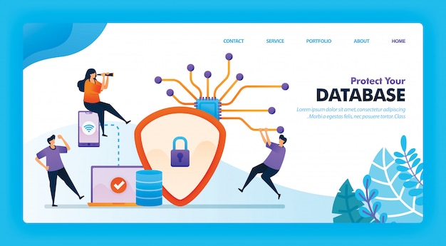 Landing page vector design of Protect your database.