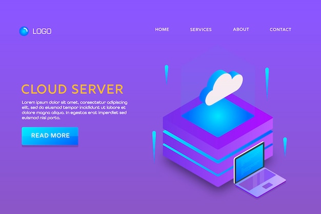 Landing page or web template design. Cloud server