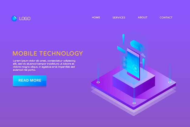 Landing page or web template design. Mobile technology