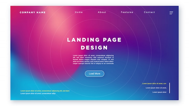 landing page web template design with Gradient Color Combinations