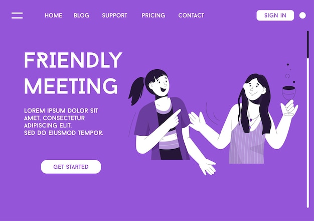 Landing page or web template of Friendly Meeting concept