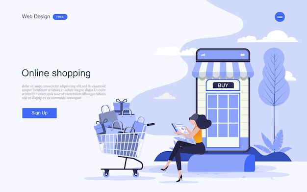 Landing page web template for Online shopping and services