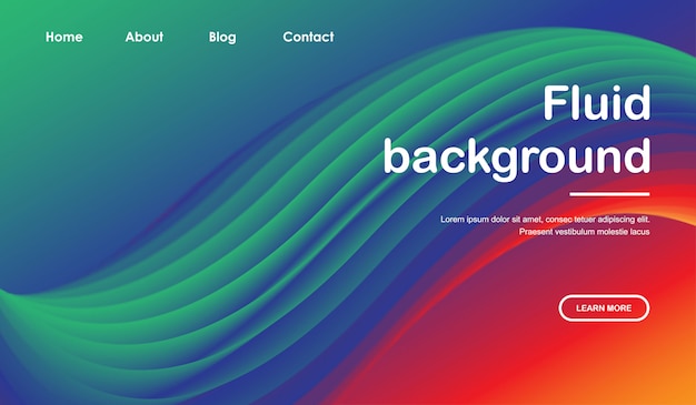 Landing page web template with 3d liquid wave design