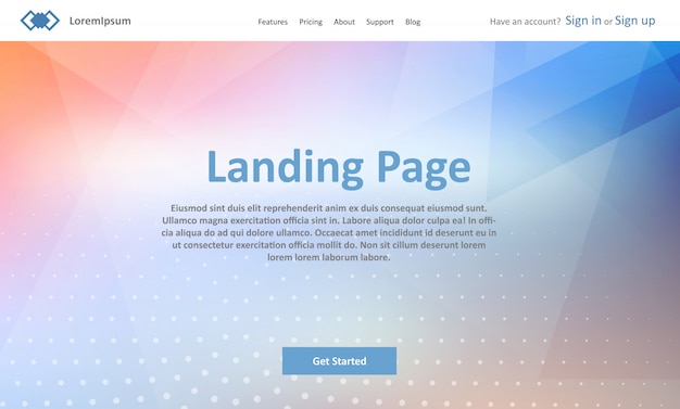 Landing page website template with abstract low poly design