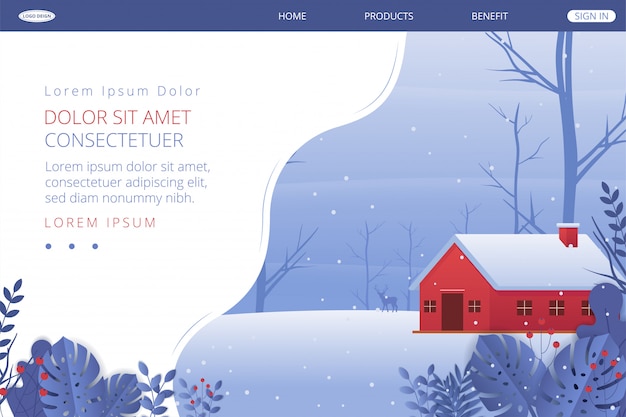 Landing page winter landscape.  illustration