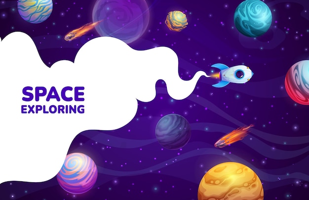 Landing page with cartoon space rocket planets