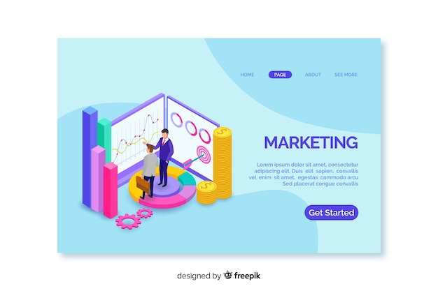 Landing page with colourful isometric graphs