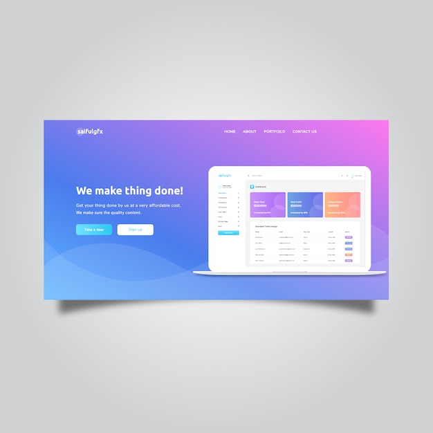 Landing page with dashboard and abstract background