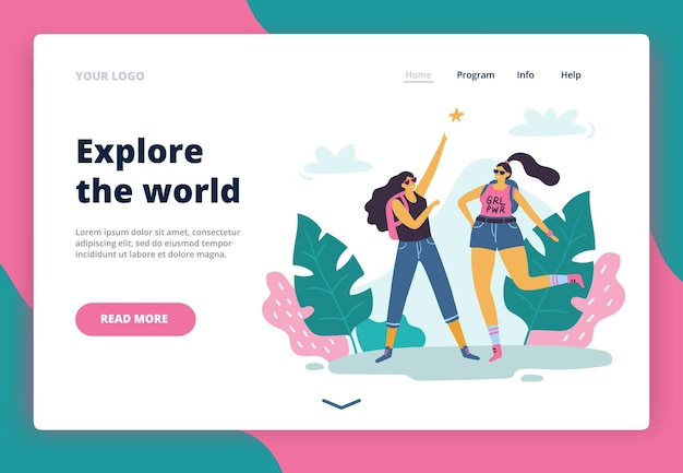 Landing page with happy body-positive girl