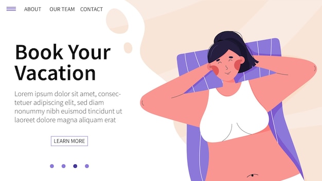 Landing page with woman laying on the beach