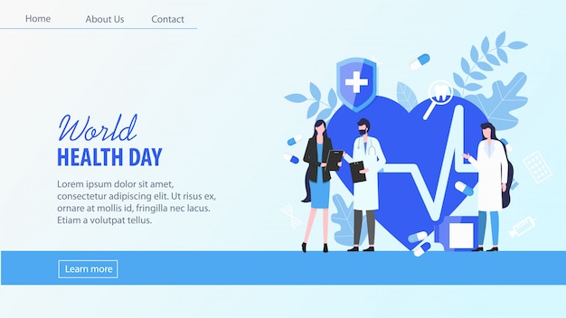 Landing Page. World Health Day Woman Patient with Man Doctor Female Nurse 