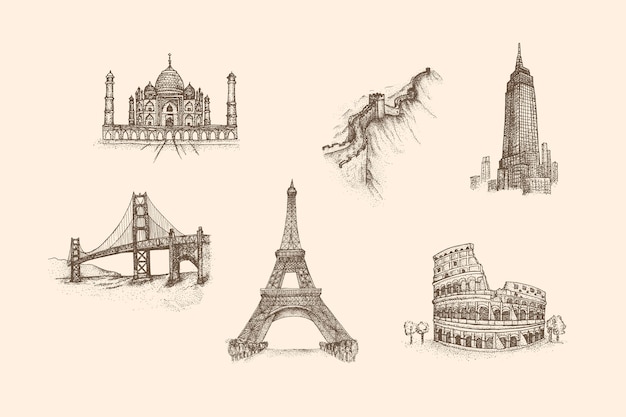 Landmark Vintage Illustration with Hand Drawn Style