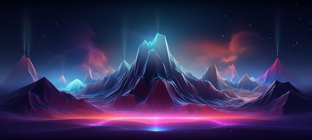 landscape background space light mountain star futuristic science illustration blue neon univ