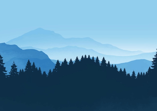 Landscape background with mountains and trees design