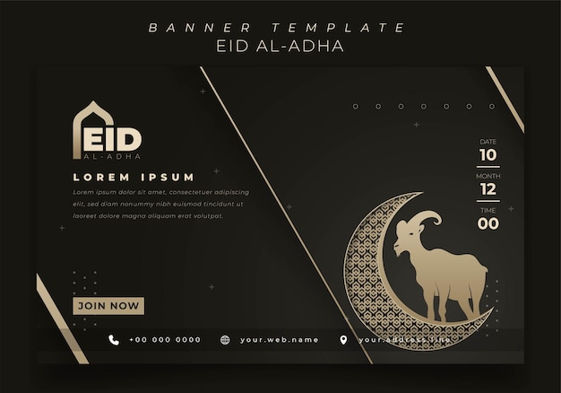 Landscape banner for eid al adha holiday in black and gold background design