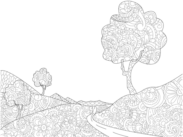 Landscape coloring book for adults vector