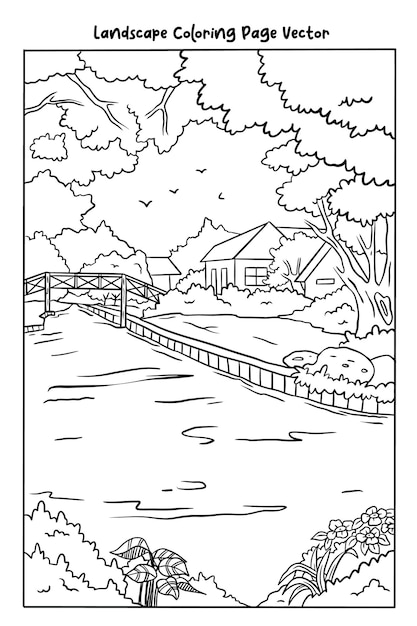 landscape coloring page vector