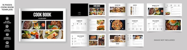 Landscape Cookbook Layout Template with Black Accents Simple style modern design Recipe Book Layout